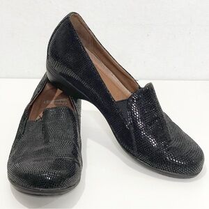 Dansko Farah Black Leather Lizard Reptile Embossed Slip On Loafers Clogs Size 40